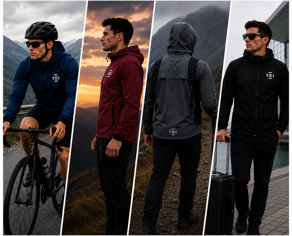 ENGREEK EN-001 men's lightweight waterproof reflective jacket for cycling, hiking, walking and travel