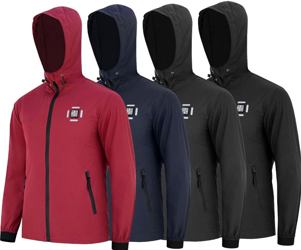 ENGREEK EN-001 men's lightweight waterproof reflective jackets in maroon, navy blue, dark grey and black