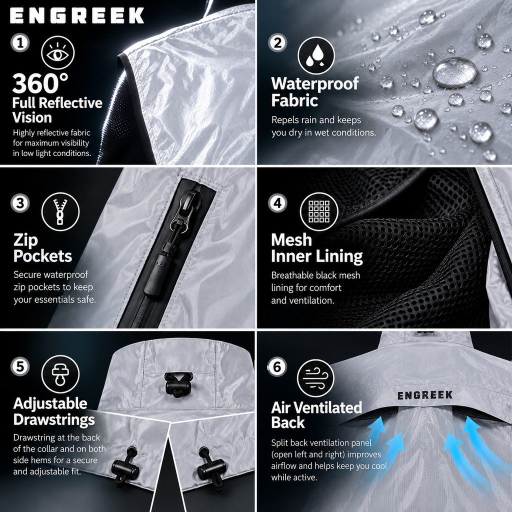 ENGREEK EN-1001 Full 360° Silver Reflective High Visibility Gilet