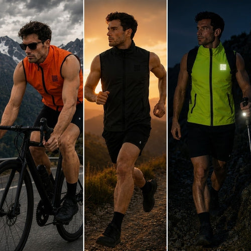 ENGREEK EN-1003 men's reflective hi vis gilet in black fluorescent green and fluorescent orange