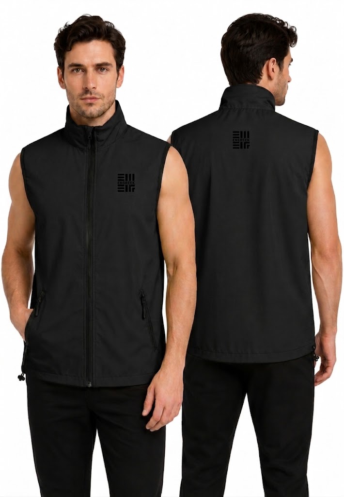 ENGREEK EN-1003 black reflective gilet with concealed hood