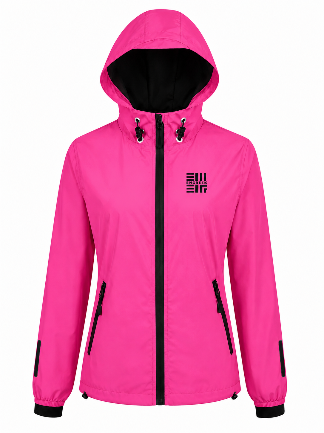 ENGREEK EN-101 women's pink reflective running windbreaker jacket front view