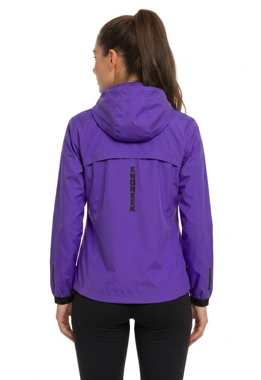 ENGREEK EN-101 women's purple reflective running windbreaker jacket back view
