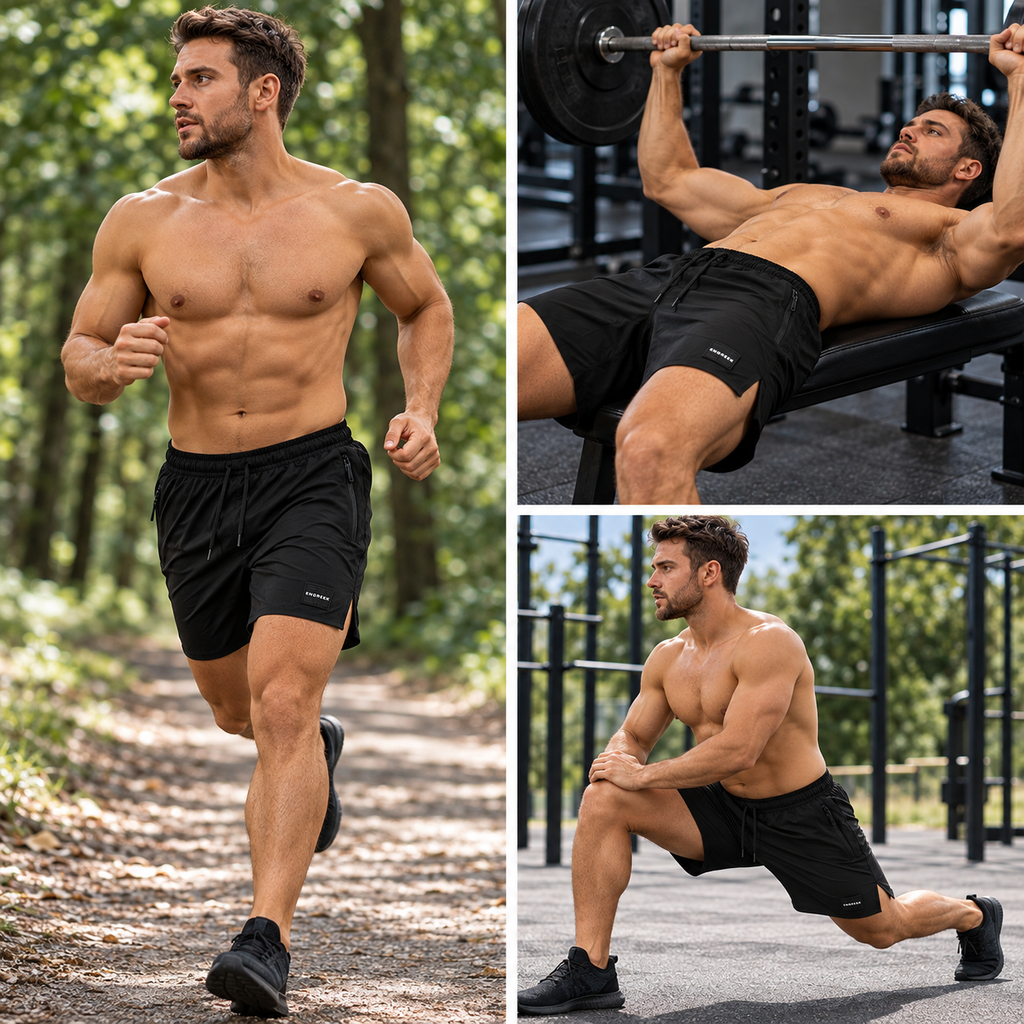 ENGREEK EN-220 Men's Lightweight Running Gym Shorts with 3 Zip Pockets