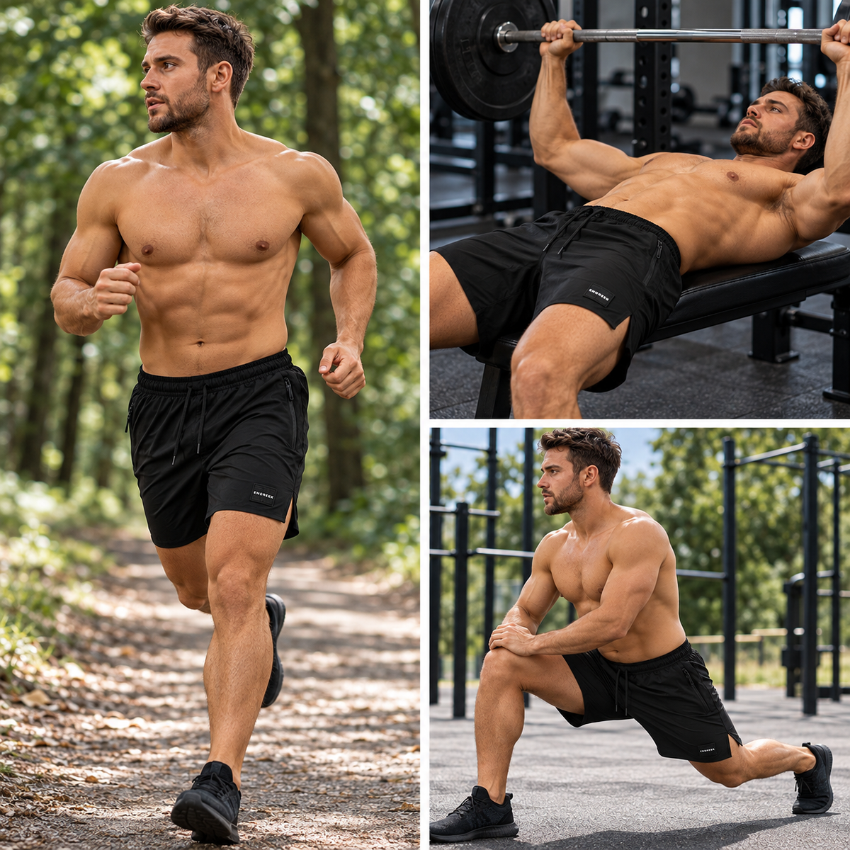 ENGREEK EN-220 Men's Lightweight Running Gym Shorts with 3 Zip Pockets