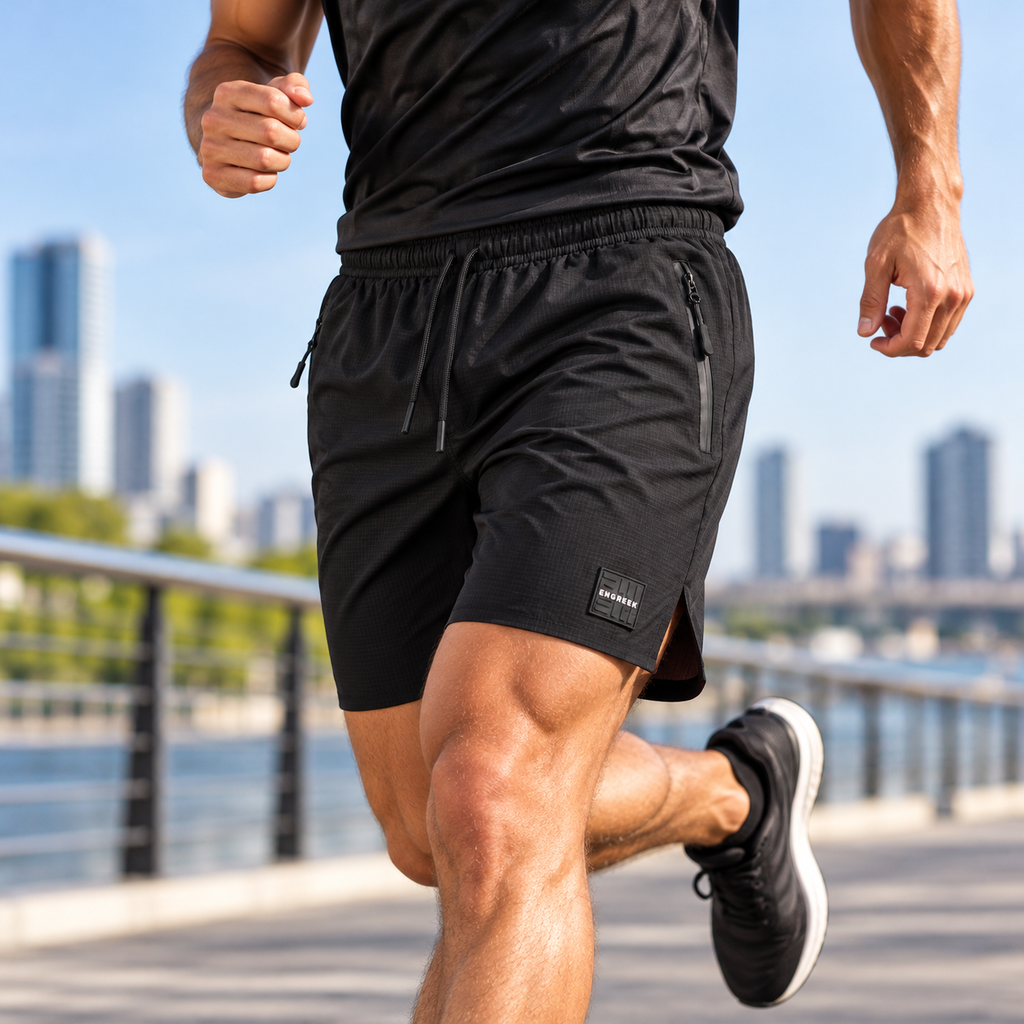 ENGREEK EN-220 Men's Lightweight Running Gym Shorts with 3 Zip Pockets