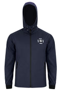 Navy ENGREEK EN-001 men’s hooded rain jacket, front view with zip pockets