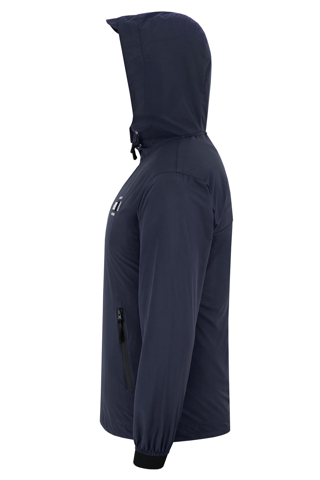 Navy ENGREEK EN-001 hooded running jacket, side view